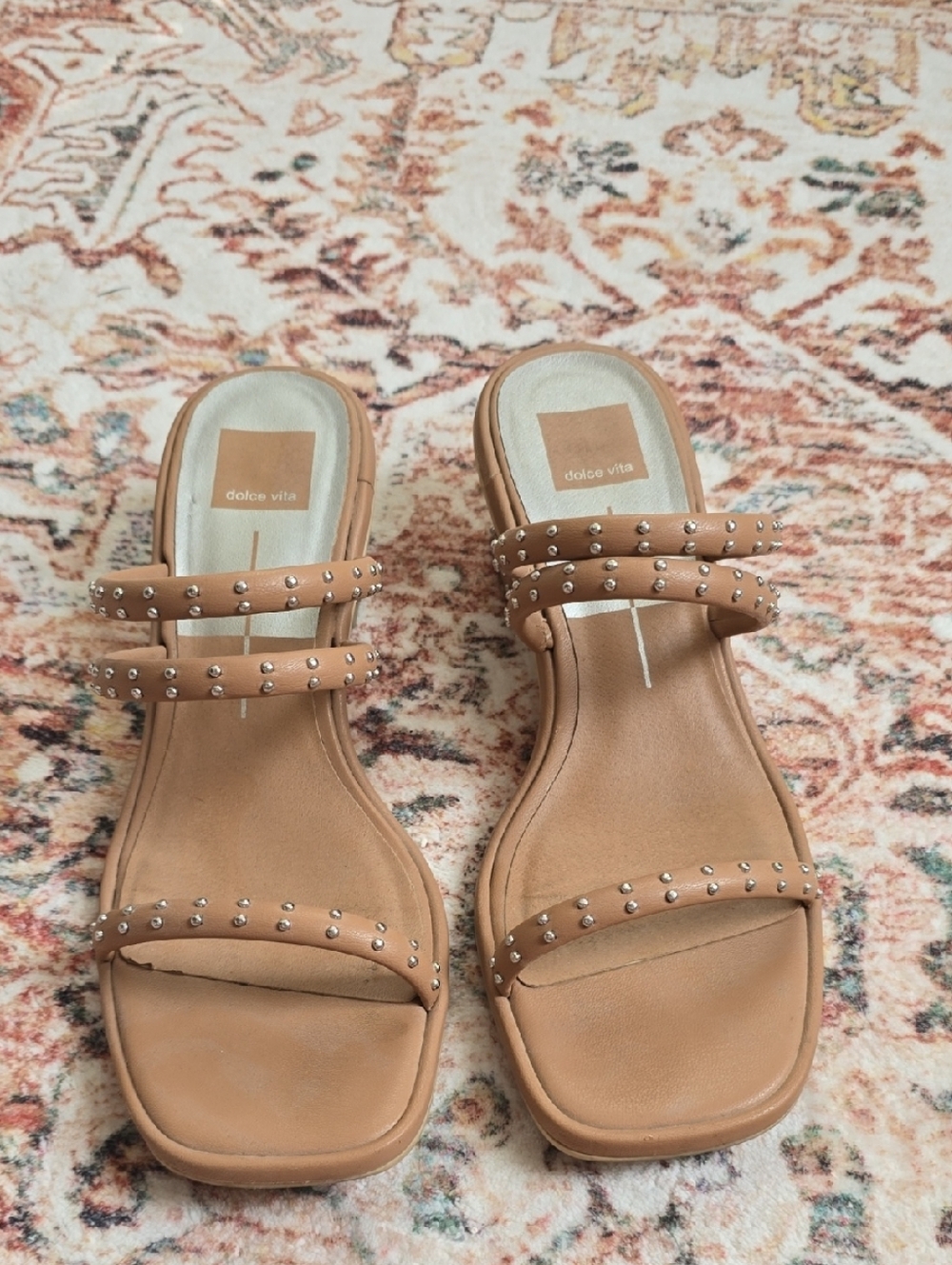 Dolce Vita Nude/Tan Studded Triple-Strap Slide Sandals Size 10